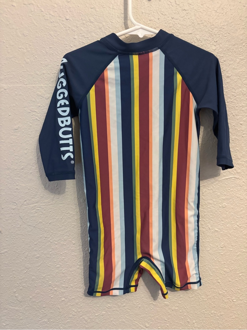 Kids Navy Multi-Stripe Zip-Front Rashguard Swimsuit - Picture 3 of 3